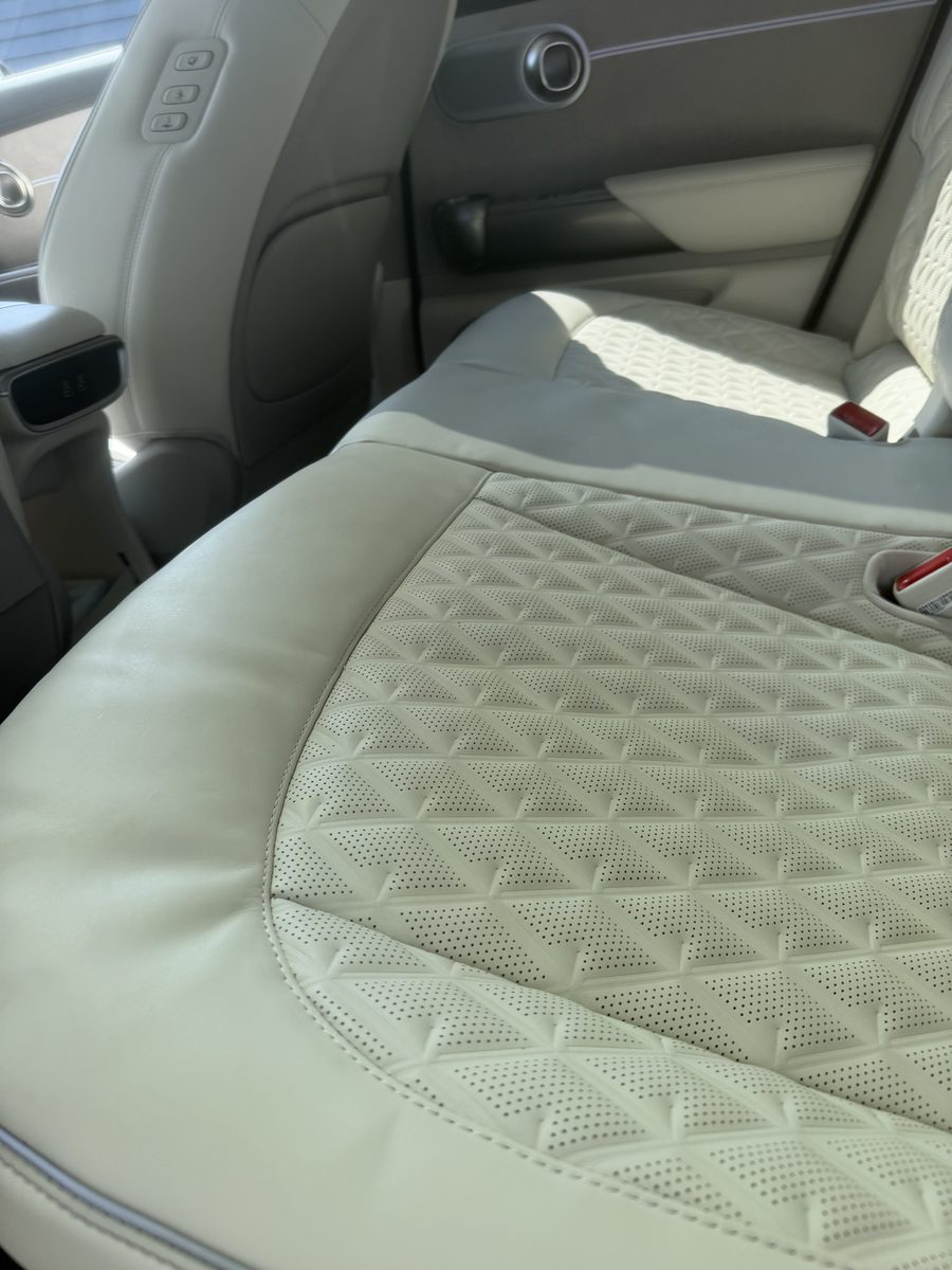 Quilted cream leather seat cleaned and conditioned